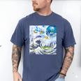 Frutiger Aero Aesthetic Tech Great Wave Of Kanagawa Fishes Men's Comfort Colors T-Shirt Blue Jean