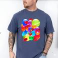 Frutiger Aero Aesthetic Tech Orb Pattern Heart Cherry Lips Raglan Baseball Tee Men's Comfort Colors T-Shirt Blue Jean