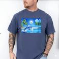 Frutiger Aero Dolphin Sunset Ocean With Palm Trees Y2k Men's Comfort Colors T-Shirt Blue Jean