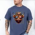 Highland Cow 4th July USA Flag Dad Father America Men Boys Men's Comfort Colors T-Shirt Blue Jean