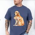 I Love Dad Patriotic Golden Retriever Canine Dog Lover Men's Comfort Colors T-Shirt Blue Jean