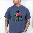 Nostalgia Holiday Tees -Adult Christmas Flamingo Small Short Sleeve Crew Neck Cotton Polyester Lightweight Ribbed Cuff Winter Men's Comfort Colors T-Shirt Blue Jean