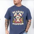 Reading Makes You Hoppier Bunny Book Fans Toddler Kid Men's Comfort Colors T-Shirt Blue Jean