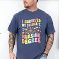 i Survived My Fiance's Nursing Degree Graduation Groovy Premium Men's Comfort Colors T-Shirt Blue Jean