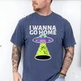 I Wanna Go Home Introvert UFO UAP Flying Saucer Trippy Alien Raglan Baseball Tee Men's Comfort Colors T-Shirt Blue Jean