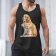 I Love Dad Patriotic Golden Retriever Canine Dog Lover Men Tank Top