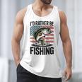 I'd Rather Be Fishing Bass Fish Dad Joke American Flag Men Tank Top