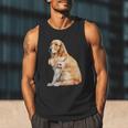 I Love Dad Patriotic Golden Retriever Canine Dog Lover Men Tank Top