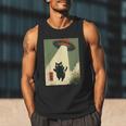 Vintage Japanese Cat Alien Cat Dad UFO Abduction Graphic Tee Men Tank Top