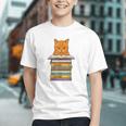 Cute Orange Tabby Cat Reading On Pile Of Books Graphic Youth