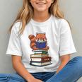Cute Kawaii Kids Reading Books Glasses Red Panda Lover Graphic Youth