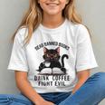 Read Banned Books Drink Coffee Fight Evil Retro Cat Graphic Youth