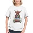 Cute Highland Cow With Book Floral Bookworm Librarian Book Graphic Youth