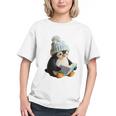 Cute Penguin Reading Book Faux-Crochet Print Graphic Youth