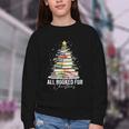 All Booked For Christmas Coquette Books Teacher Xmas Tree Youth Crewneck Sweatshirt