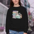 Cat On Books Pets Cats Reading Book Nerd Read Reader Bookcat Youth Crewneck Sweatshirt