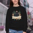 Cat On Open Book Mushrooms Ferns Dark Academia Youth Crewneck Sweatshirt