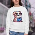 Adorable Book Lover Bulldog With Reading Glasses Cute Raglan Baseball Tee Youth Crewneck Sweatshirt