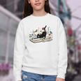 Cute Cat Flower Garden Book Kitty Reading Floral Men Women Girls Kids Youth Crewneck Sweatshirt Cute Cat Flower Garden Book Kitty Reading Floral Men Women Girls Kids Youth Crewneck Sweatshirt