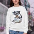 Nerdy Schnauzer Dog Book Lover Glasses Cute Pet For Men Women Kids Youth Crewneck Sweatshirt