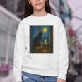Van Gogh Starry Night Art Cat And Book Lovers Youth Crewneck Sweatshirt