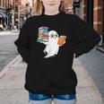 Ghost Reading Books Halloween Library Youth Crewneck Sweatshirt