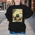 Vintage Japanese Cat Book Lovers Librarian Cat Dad Teacher Youth Crewneck Sweatshirt
