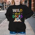 Wild About Reading Books Reader Bookworm Animals Book Lover Youth Crewneck Sweatshirt