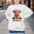 Highland Cow Reading Book Bookworm Youth Crewneck Sweatshirt