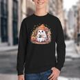 Cute Ghost Drinking Coffee Halloween Reading Book Retro Youth Crewneck Sweatshirt