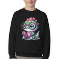 Adorable Book Lover Basilisk With Reading Glasses Cute Youth Crewneck Sweatshirt