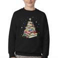 Book Christmas Tree Teacher Book Lover Crew Neck Modern Classic Christmas Small Short Sleeve -Adults -Kids Youth Crewneck Sweatshirt