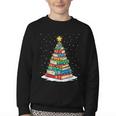 Book Christmas Tree Xmas Lights Book Lover Teacher Librarian Youth Crewneck Sweatshirt