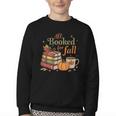 All Booked For Fall Books Coffee Fall Leaves Pumpkins Autumn Youth Crewneck Sweatshirt