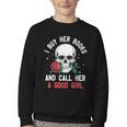 I Buy Her Books And Call Her A Good Girl Skull Rose Bookworm Youth Crewneck Sweatshirt