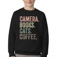 Camera Books Cats And Coffee Lover Photography Men Women Youth Crewneck Sweatshirt Camera Books Cats And Coffee Lover Photography Men Women Youth Crewneck Sweatshirt