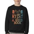 Cat & Book Art For Men Women Cat Librarian Novel Book Lover Youth Crewneck Sweatshirt