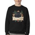 Cat On Open Book Mushrooms Ferns Dark Academia Youth Crewneck Sweatshirt