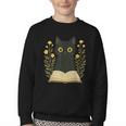 Cat Reading Book Flowers Youth Crewneck Sweatshirt