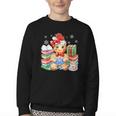 Christmas Gingerbread Man Reading Book Snowflake Teacher Youth Crewneck Sweatshirt