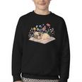 Color Floral Cute Pug Dog On Book Reading Bookworm Reader Youth Crewneck Sweatshirt Color Floral Cute Pug Dog On Book Reading Bookworm Reader Youth Crewneck Sweatshirt