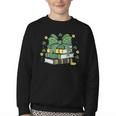 Coquette Bow Books St Patrick's Shamrock Bookworm Librarian Youth Crewneck Sweatshirt