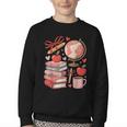 Coquette Teacher School Supplies Bows Books Globe Apple Cute Youth Crewneck Sweatshirt