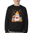 Cute Beanie Ghost Bookworm Cozy Book Reading Halloween Youth Crewneck Sweatshirt