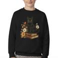 Cute Cat Book Flowers Youth Crewneck Sweatshirt