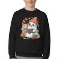 Cute Cozy Ghost Reading With Cat Book Lover Autumn Fall Youth Crewneck Sweatshirt Cute Cozy Ghost Reading With Cat Book Lover Autumn Fall Youth Crewneck Sweatshirt