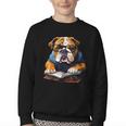 Cute Dog English Bulldog Reading Book Youth Crewneck Sweatshirt