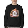 Cute Ghost Drinking Coffee Halloween Reading Book Retro Youth Crewneck Sweatshirt