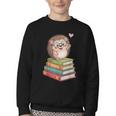 Cute Hedgehog Reading Books Animal Lover Reader Bookworm Youth Crewneck Sweatshirt