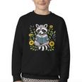 Cute Raccoon Reading Book Flowers Youth Crewneck Sweatshirt